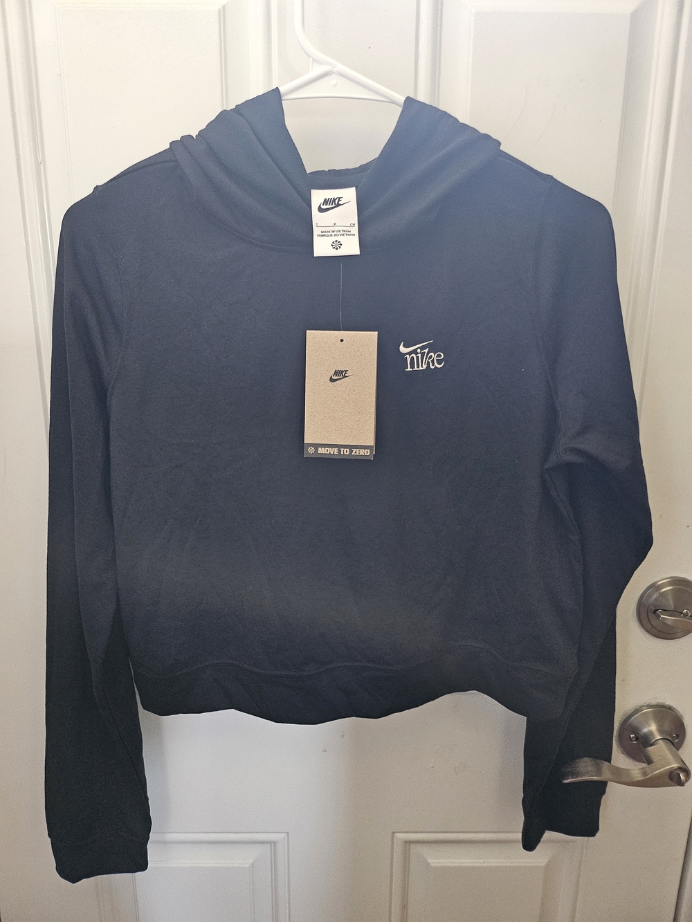 Nike Black Cropped Hoodie with White Swoosh Logo